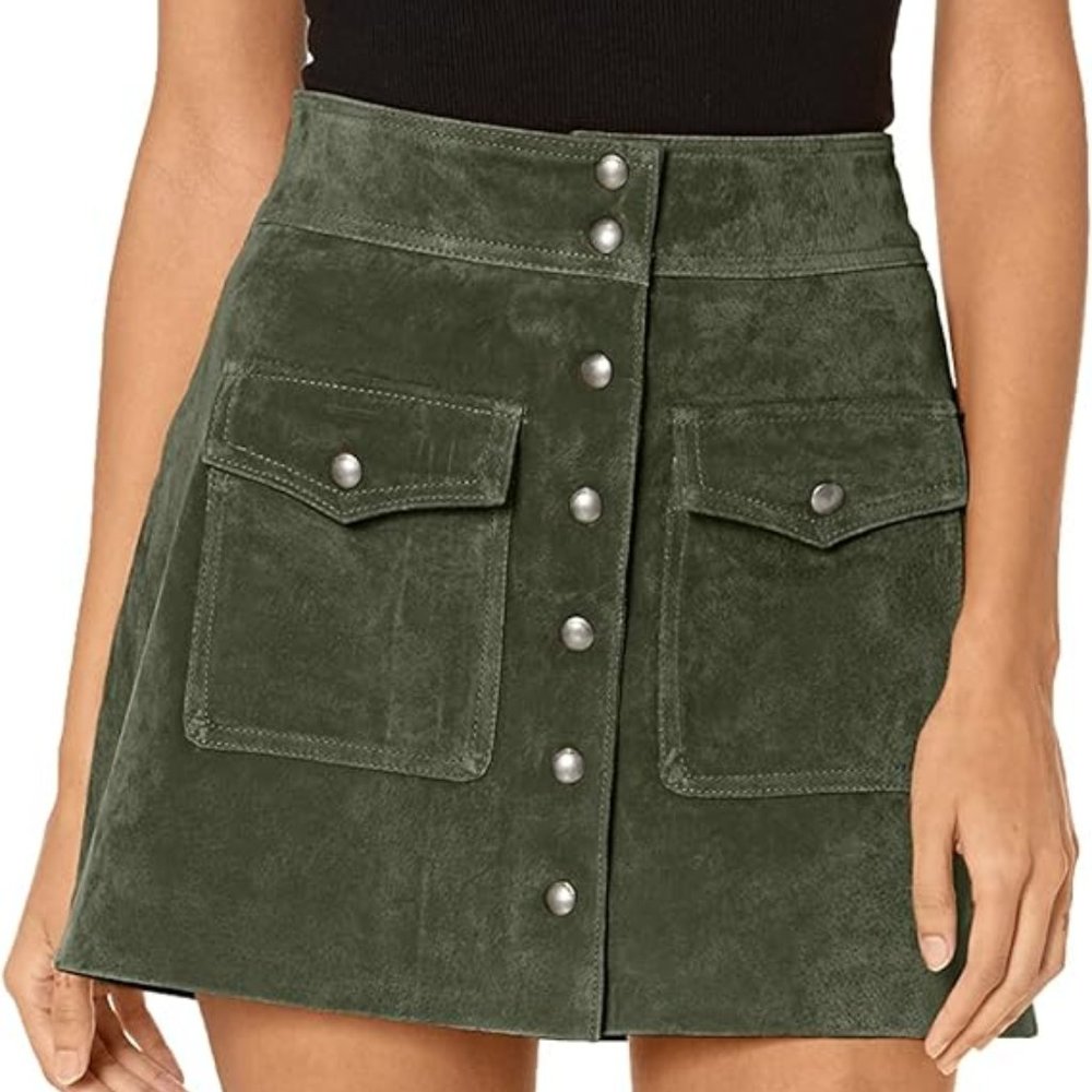 NWT Blank NYC Green Crocodile Tears 100% Suede Mini Skirt Size 30